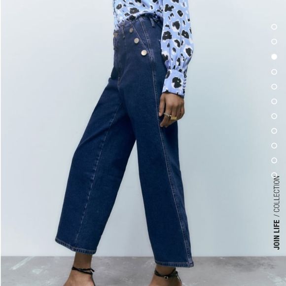 Zara Cropped Z1975 Wide Leg Buttoned - Picture 10 of 10